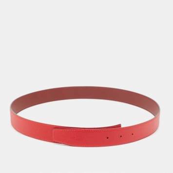 Pre Owned Hermes Rouge H/Rouge Casaque Swift and Epsom Leather Reversible Belt Strap 95 CM