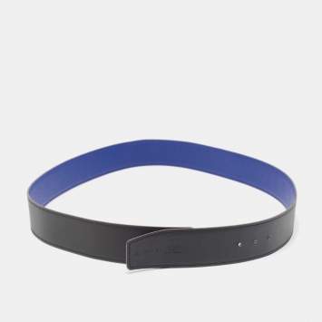 Pre Owned Hermes Noir//Blue Electric Swift and Epsom Leather Reversible Belt Strap 100 CM