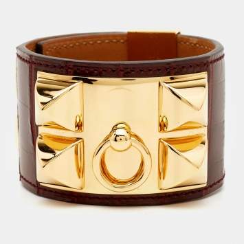 Pre Owned Hermes Collier De Chien Alligator Leather Gold Plated Bracelet