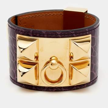 Pre Owned Hermes Collier De Chien Alligator Leather Gold Plated Bracelet