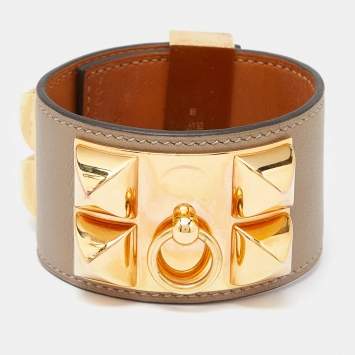 Pre Owned Hermes Collier de Chien Leather Gold Plated Bracelet