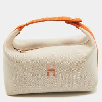 مملوكة مسبقًا Hermes Natural/Orange Canvas Large Bride-a-Brac Pouch