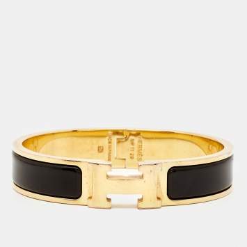 Pre Owned Hermes Clic H Enamel Gold Plated Bracelet