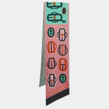 Pre Owned Hermès Pink Bovclerie Moderne Silk Vichy Maxi Twilly