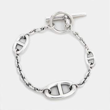 Pre Owned Hermès Farandole Sterling Silver Chain Link Toggle Bracelet