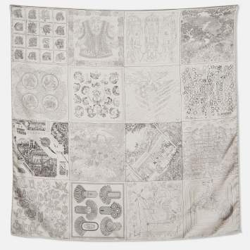 مملوكة مسبقًا Hermes Grey Silk Double Sided 16 Carres Square Scarf