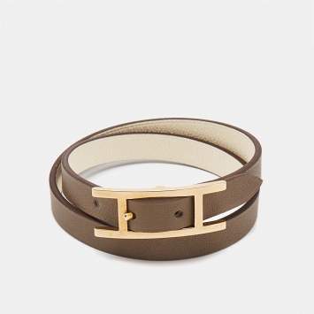 Pre Owned Hermès Behapi Leather Gold Tone Bracelet