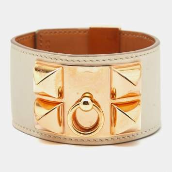 Pre Owned Hermes Collier De Chien Leather Rose Gold Tone Bracelet
