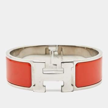 Pre Owned Hermes Clic Clac H Enamel Palladium Plated Bracelet