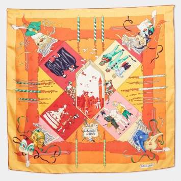 Pre Owned Hermes Vintage Multicolor Jacquard Silk Le Carnaval de Venise Scarf