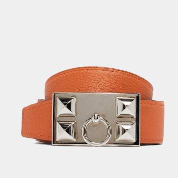 Pre Owned Hermes Orange/Black Togo and Chamonix Collier de Chien Belt 95CM