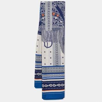 Pre Owned Hermes Bleu Roy Selle De Dignitaire Cashmere & Silk Shawl 