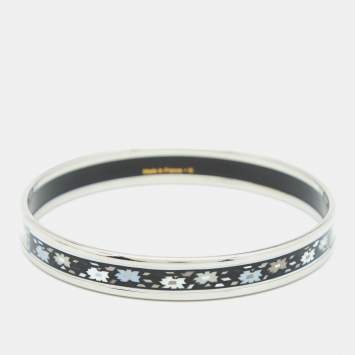 Pre Owned Hermes Printed Enamel Palladium Plated Bangle Bracelet