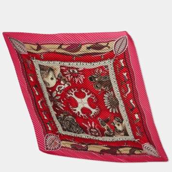 Pre Owned Hermes Pink Printed Silk Plisse Scarf