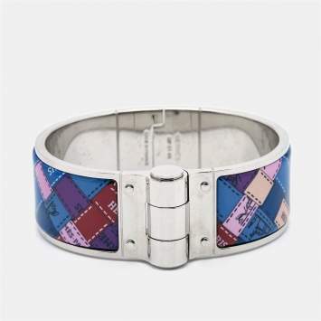 Pre Owned Hermes Multicolor Enamel Palladium Plated Hinged Bangle Bracelet