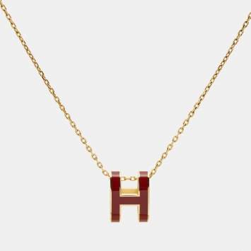 Pre Owned Hermes Pop H Enamel Gold Tone Necklace