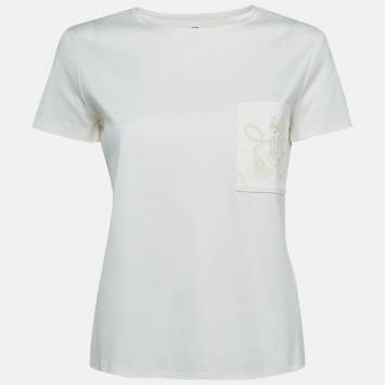 Pre Owned Hermes Off White Embroidered Pocket Jersey T-Shirt S