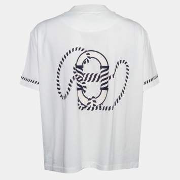 Pre Owned Hermes White Printed Cotton Canoe Chaine Dancre-T-Shirt M