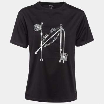 Pre Owned Hermes Black Clic-Clouc Print Cotton Knit T-Shirt S