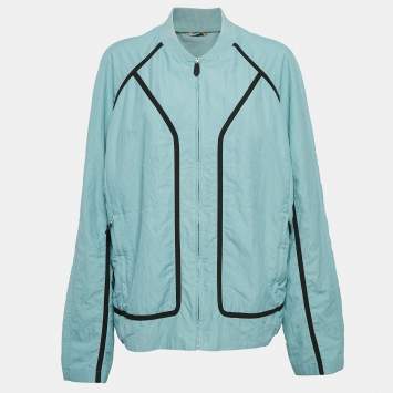 Pre Owned Hermes Blue Synthetic Zip-Up Bomber Jacket XXL