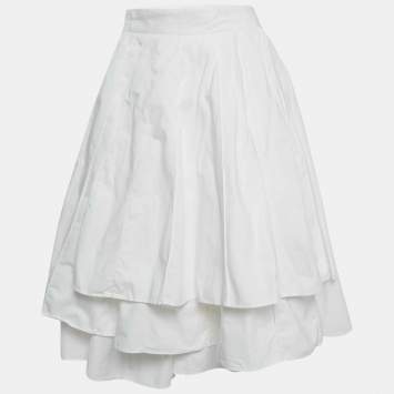 Pre Owned Hermes White Cotton Asymmetric Wrap Skirt S