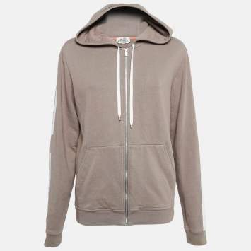 Pre Owned Hermes Brown Cotton Knit Paneled Hoodie Jacket S