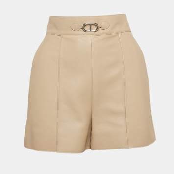 Pre Owned Hermès Beige Leather Pink Tuck Detail Shorts M