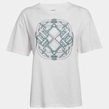 Pre Owned Hermes White Printed Cotton Jersey Mors a Jouets T-Shirt L