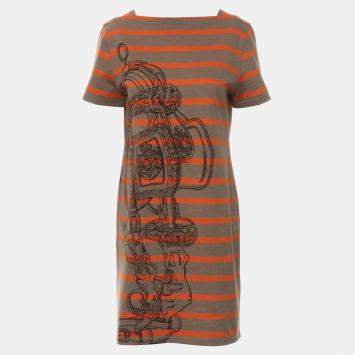 Hermes Brown, Orange Cotton Stripes Dress FR Women 40