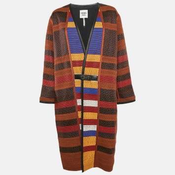 Pre Owned Hermès Multicolor Patterned Leather Long Jacket S