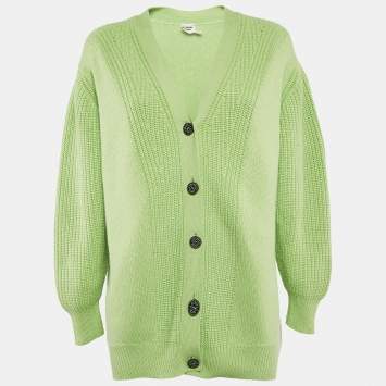 Pre Owned Hermes Green Cashmere Blend Button Front Cardigan M