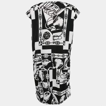 Pre Owned Hermès Black/White Printed Cotton Knit Cliquetis Mini Dress M