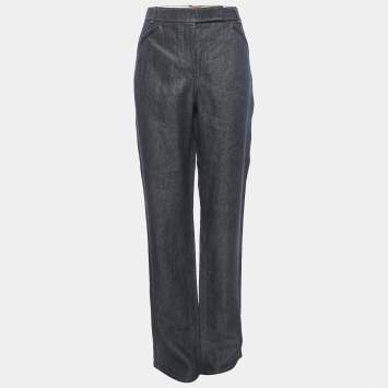 Pre Owned Hermes Blue Linen Wide Leg Pants M