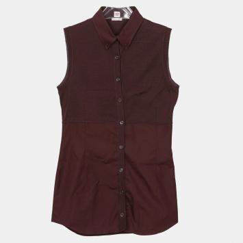 Hermes Burgundy Cotton Knit Sleeveless Dress Size 38