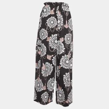 Hermes Black Cliquetis Aquarelle Print Cotton Wide Leg Trousers S