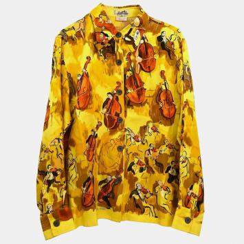 Hermes Yellow Silk Shirt Blouse Woman Size 40
