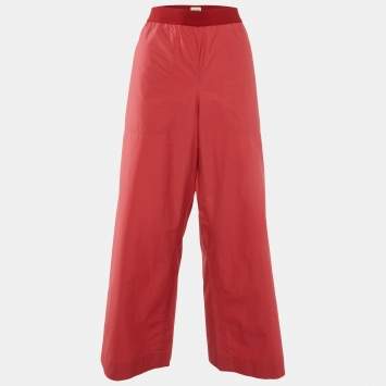 Hermès Coral Red Cotton Wide Leg Trousers