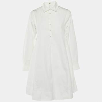 Hermes White Cotton Paneled Shirt Dress M