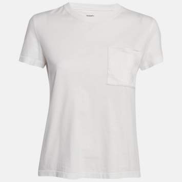 Pre Owned Hermes White Cotton Embroidered Pocket T-Shirt S