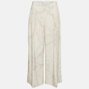 Pre Owned Hermes Pink Printed Silk Trousers S