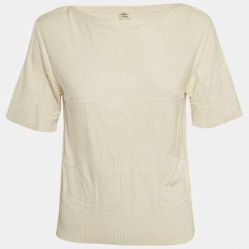 Hermes White Cotton Intarsia Silk Knit T-Shirt S