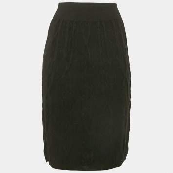 Hermes Black Patterned Cashmere Knit Pencil Skirt M