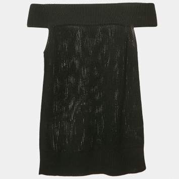 Pre Owned Hermès Black Rib Knit Off-Shoulder Top M