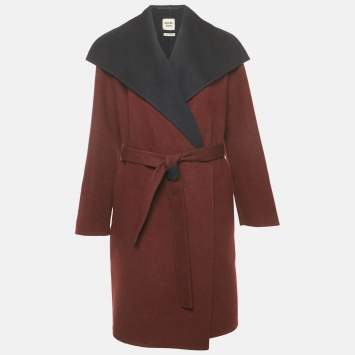 Hermes Burgundy/Blue Cashmere Felt Belted Coat L