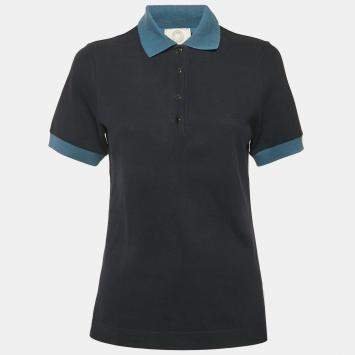Hermes Sellier Navy Blue Cotton Pique Polo T-Shirt S