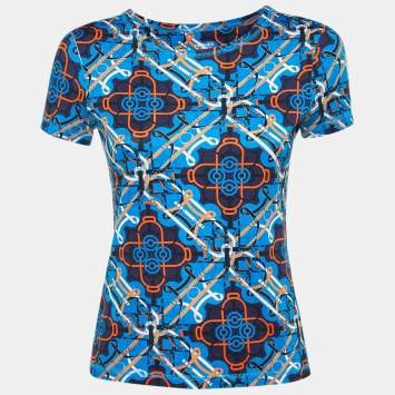 Hermès Blue Printed Cotton Knit T-Shirt S