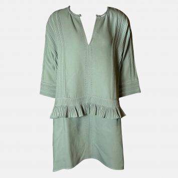 Pre Owned Hermes Green Pintuck Dress XS