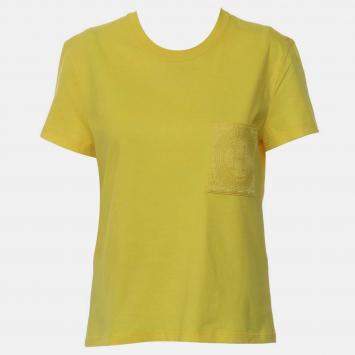 Pre Owned Hermes H Pocket Yellow Cotton Polyester T-Shirt