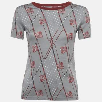 Pre Owned Hermes Grey Clic Clac A Pois Losanges Print Cotton T-Shirt S