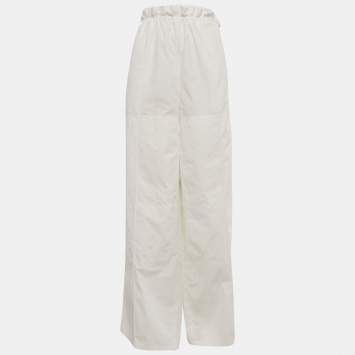Pre Owned Hermes White Cotton Wide Leg Trousers M